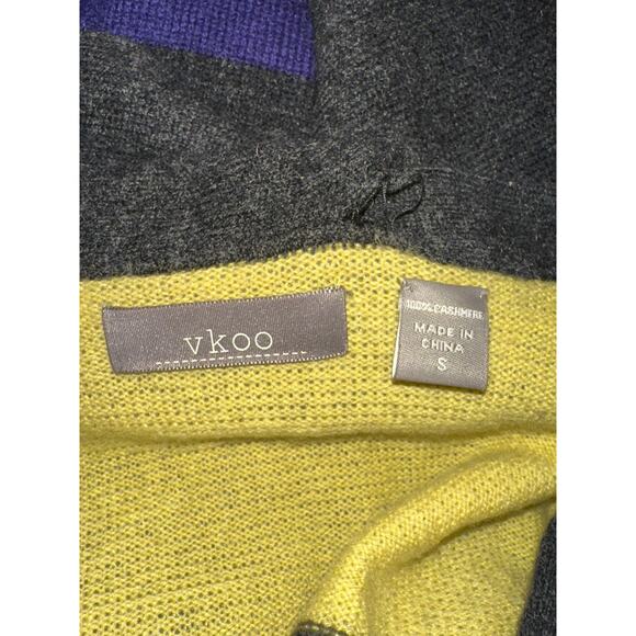 VINTAGE Y2K VKOO STRIPED CASHMERE CARDIGAN SWEATER W/ ATTACHED SCARF S - Picture 4 of 7